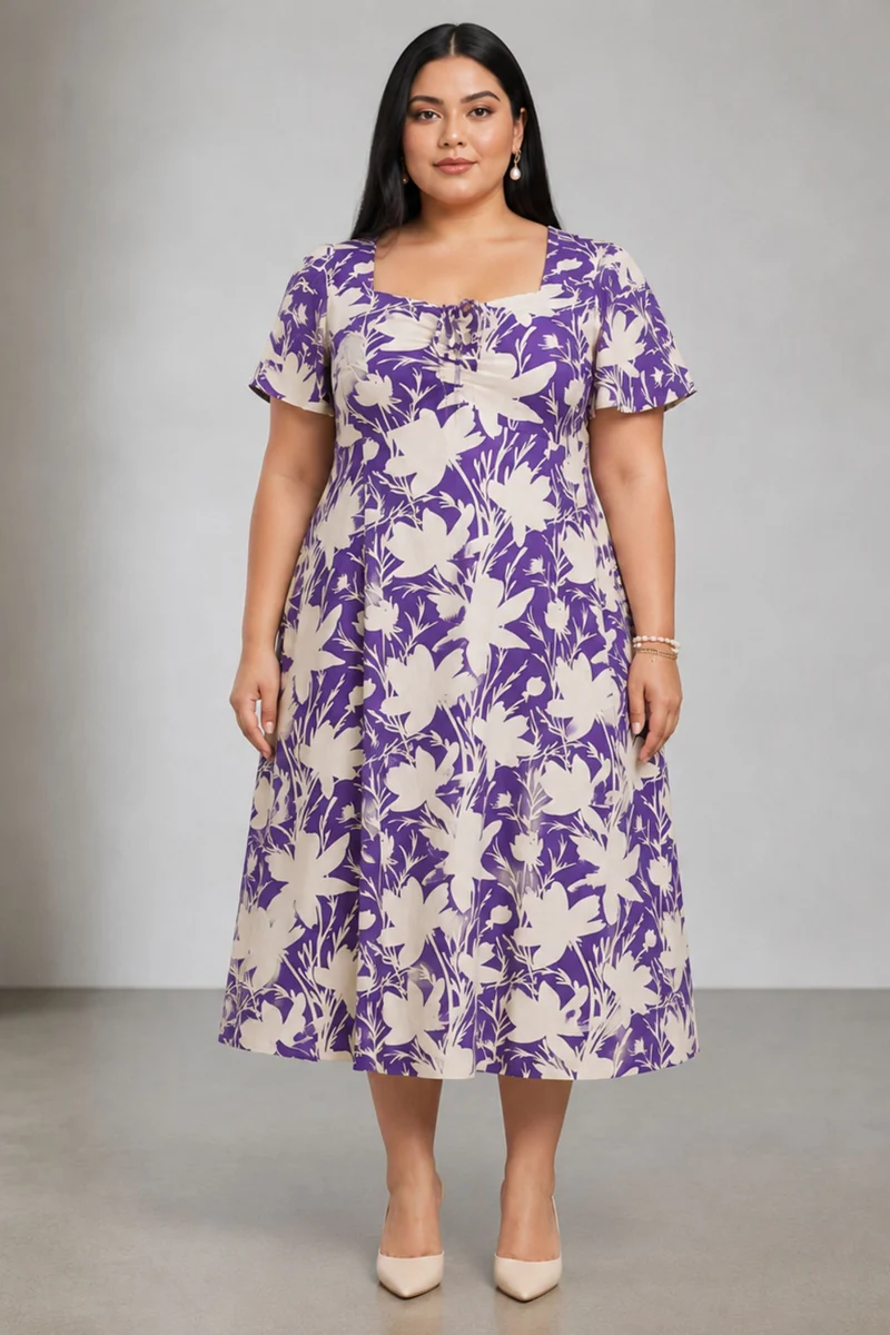 Pavre|Cotton Fit And Flare Midi Dress