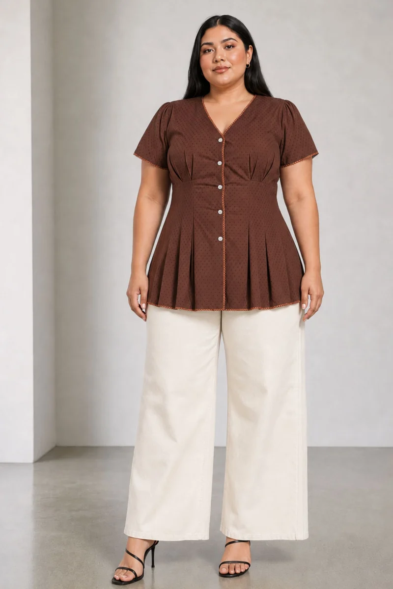 Tressa|Cotton Pleated Button Down Top