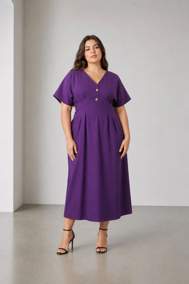Vivienne|100% Viscose V Neck Fit & Flare Dress
