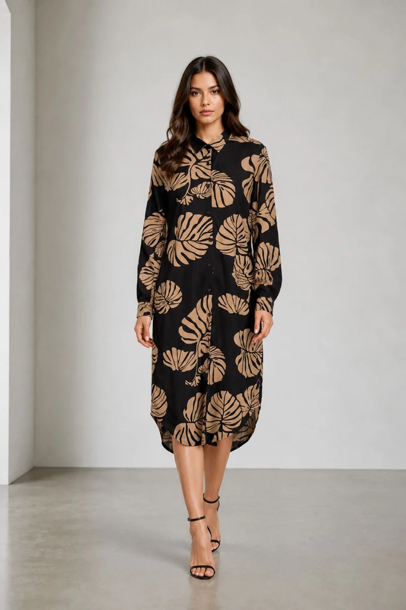 Cavra|Viscose Midi Shirt Dress