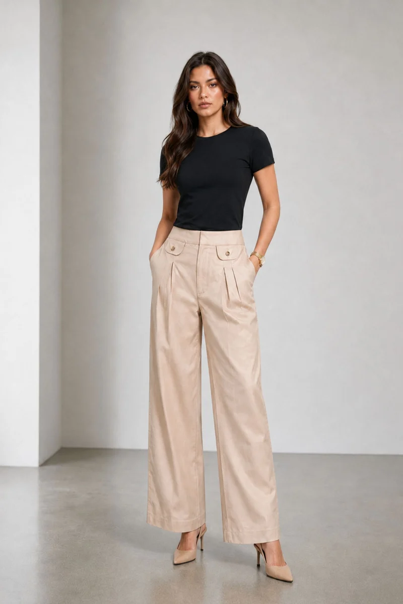 Cavia|Cotton Pleated Straight Fit Trouser