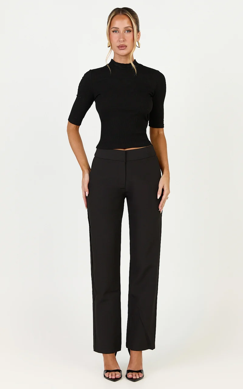 Neema Pants - Mid Rise Straight Leg Pants in Black