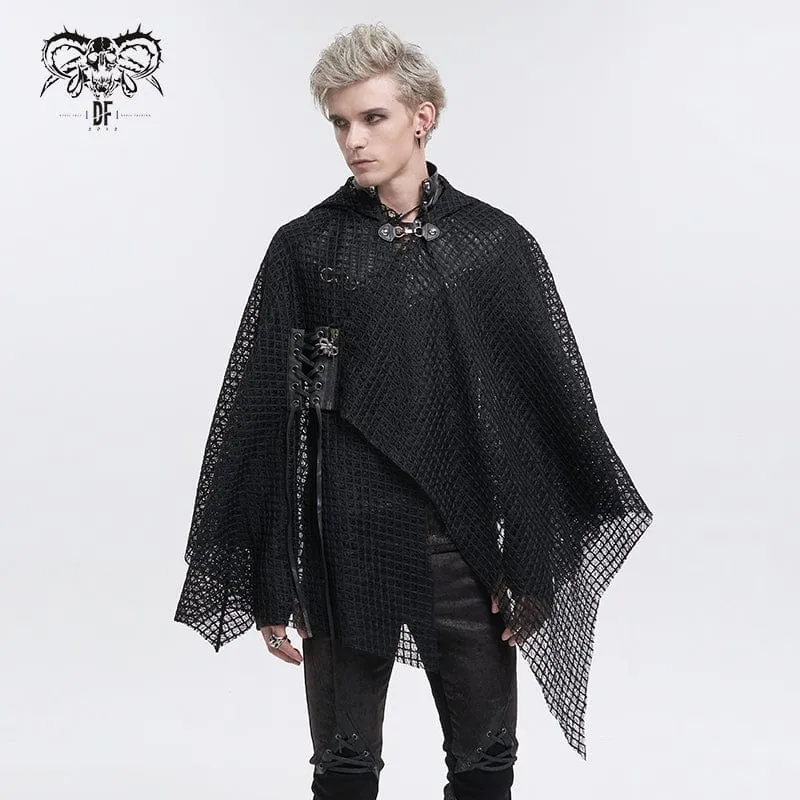 Gothic Irregular Mesh-mantel för män med huva