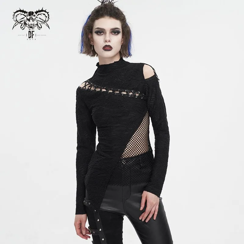 Gothic Strappy Cutout Mesh Splice Shirt för kvinnor