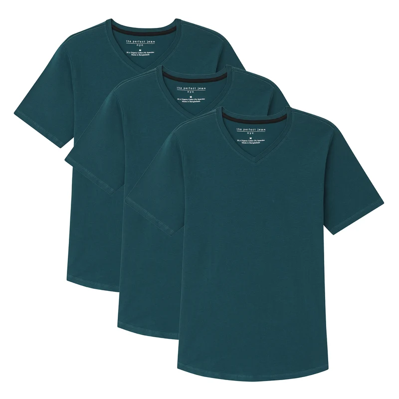 Organic V-Neck T-Shirt 3 Pack (Slim Fit) / Teal