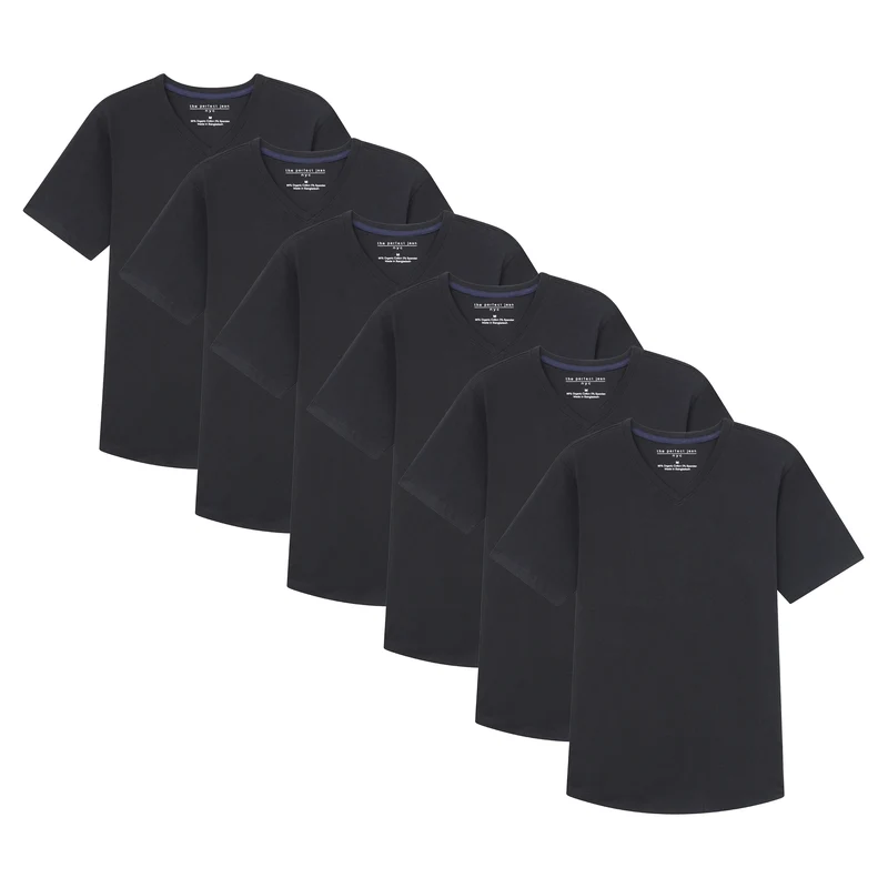 Organic V-Neck T-Shirt 6 Pack (Slim Fit) / Black