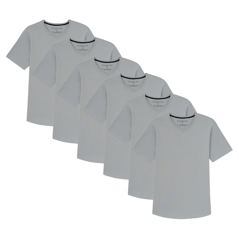 Organic V-Neck T-Shirt 6 Pack (Slim Fit) / Light Grey