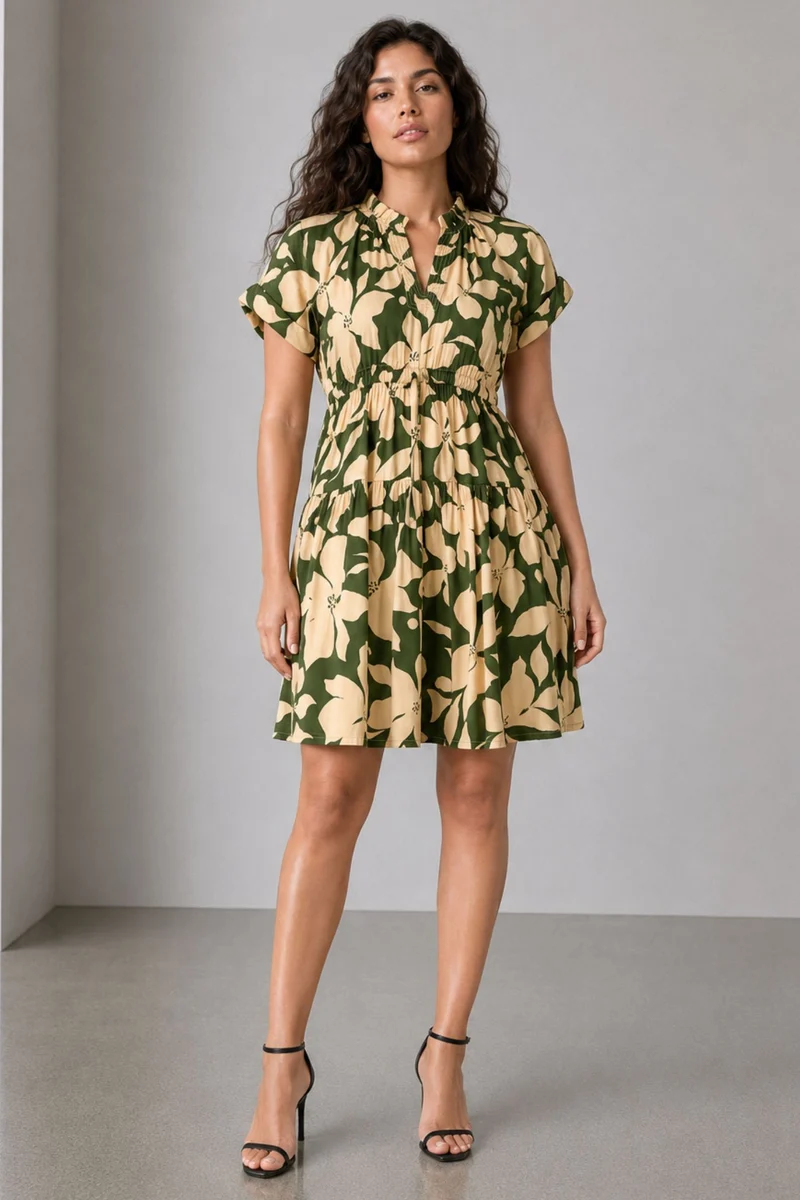 Savina|Viscose Fit Flare Tiered Mini Dress