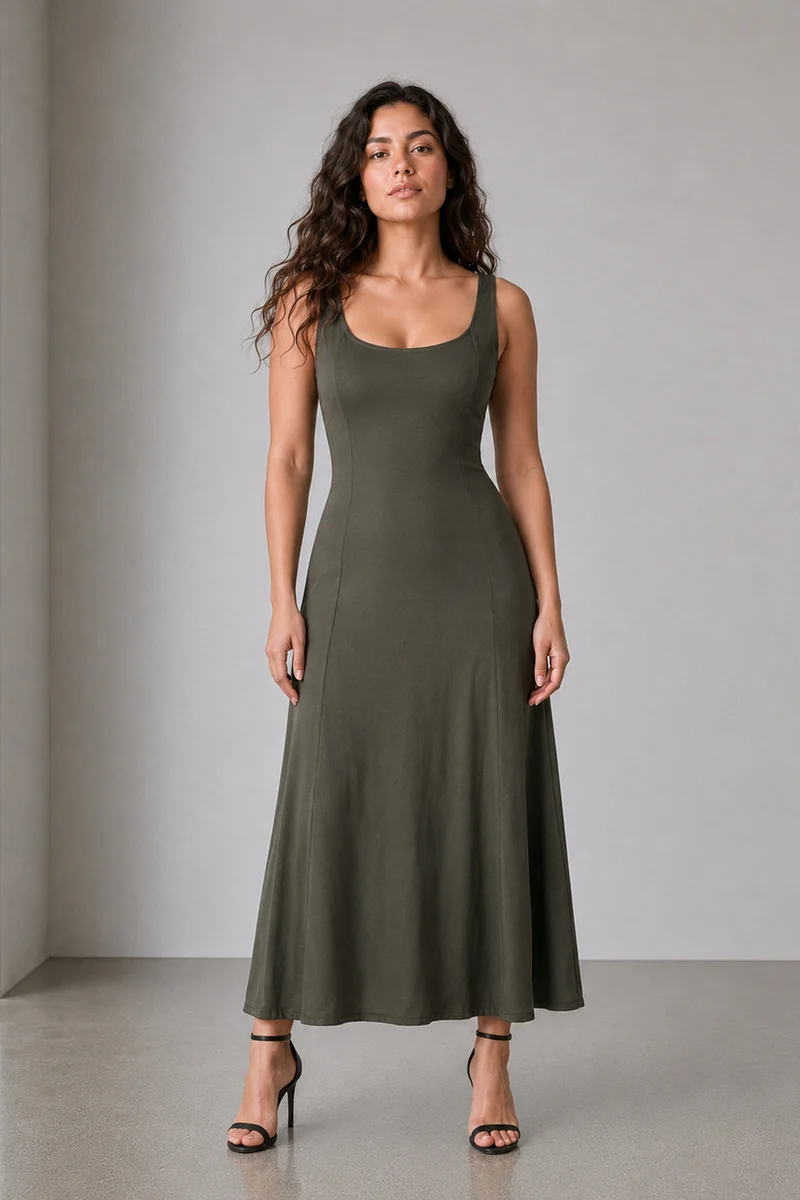 Briva|Viscose Broad Strap Panel Dress