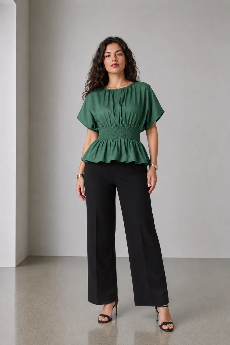 Nella|Cotton Smocked Waist Peplum Top