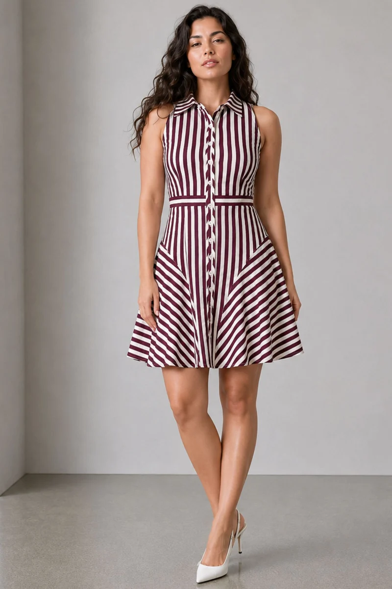 Brivan|Cotton Stripped Mini Shirt Dress