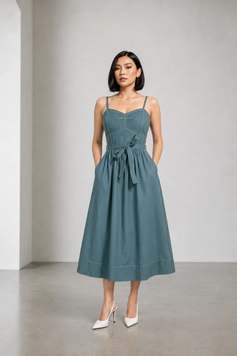 Eldin|Cotton Corset Style Dress With Belt