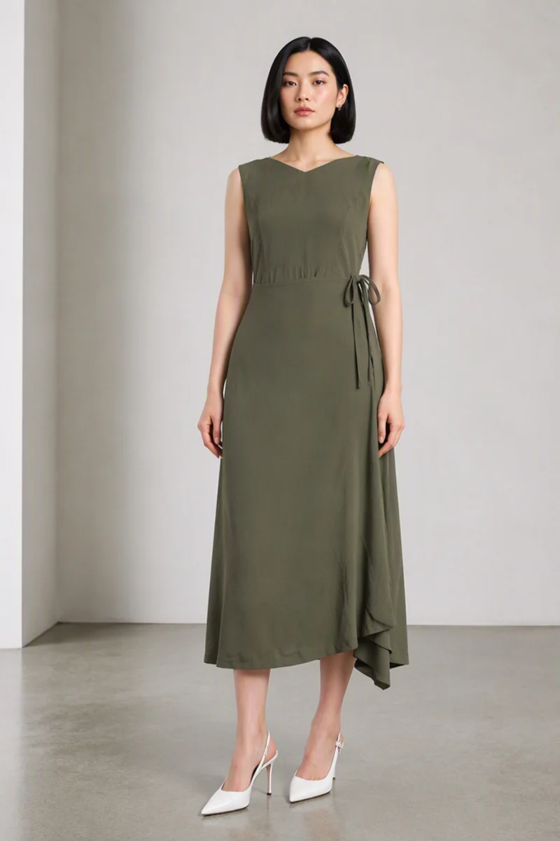 Vireoa|Viscose Asymmetric Wrap Midi Dress