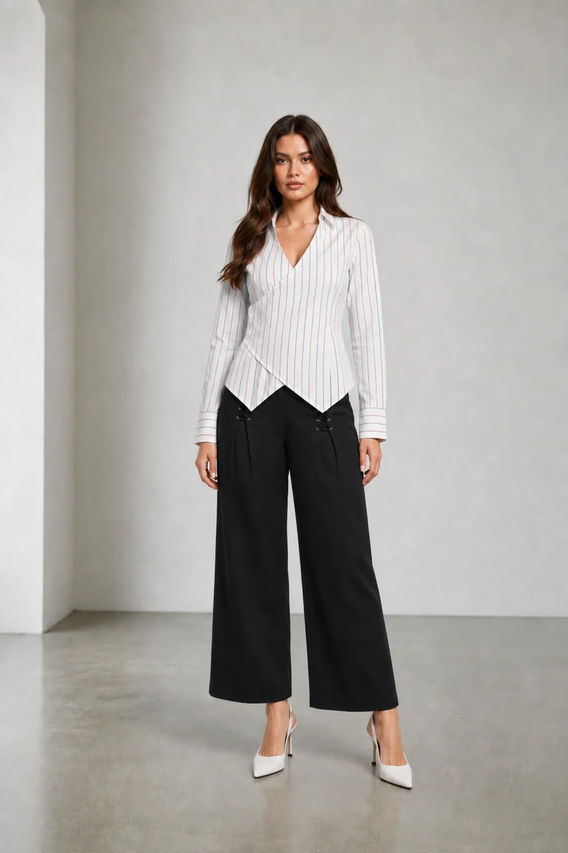 Arlis|Cotton Stripped Wrap Shirt