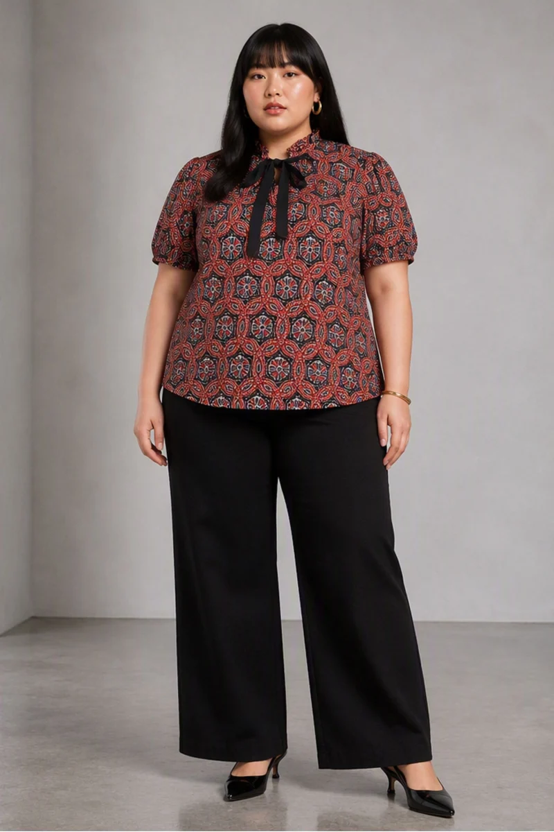 Tivori|Viscose Printed Tieup Neck Top