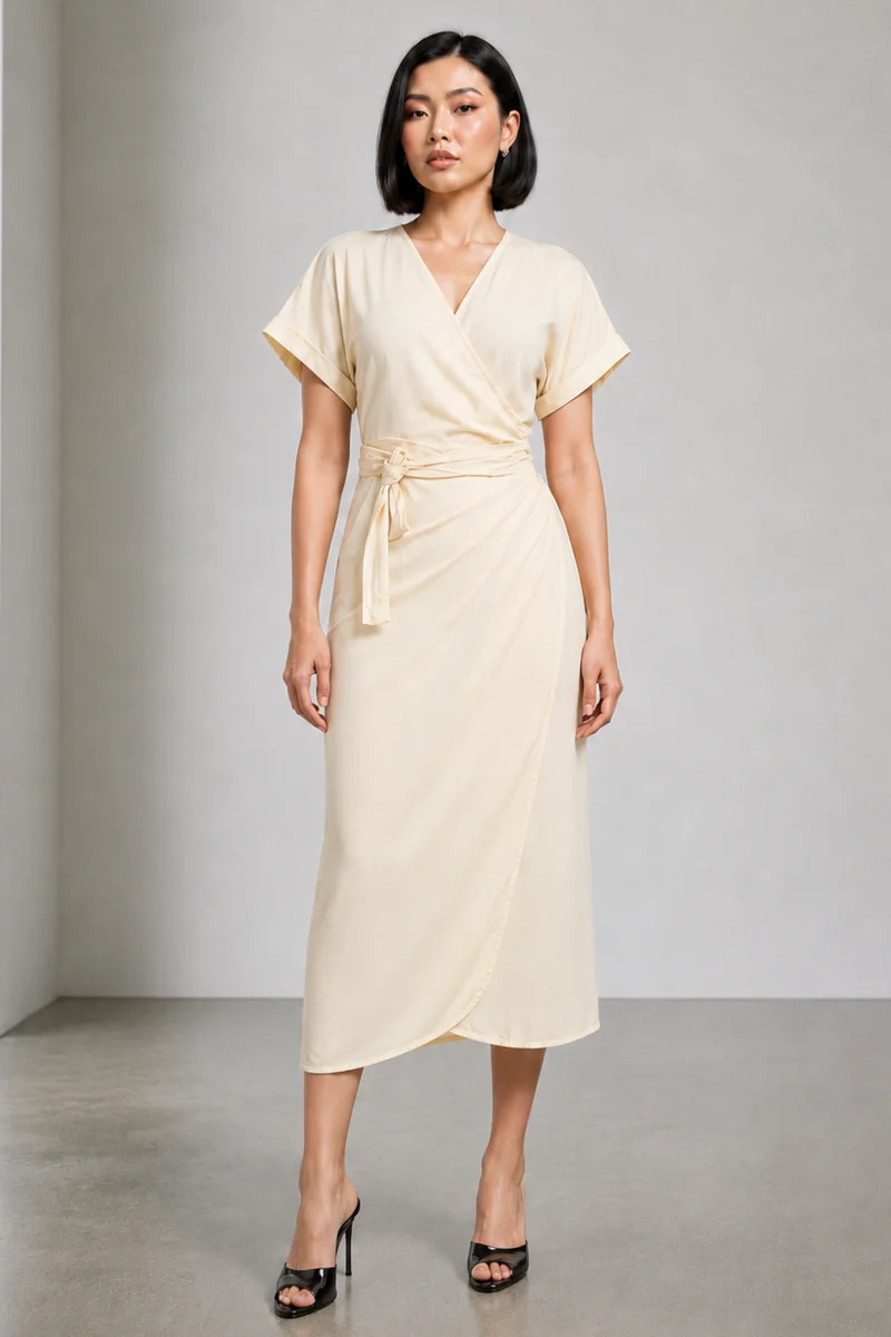 Almea|Viscose Wrap Midi Dress