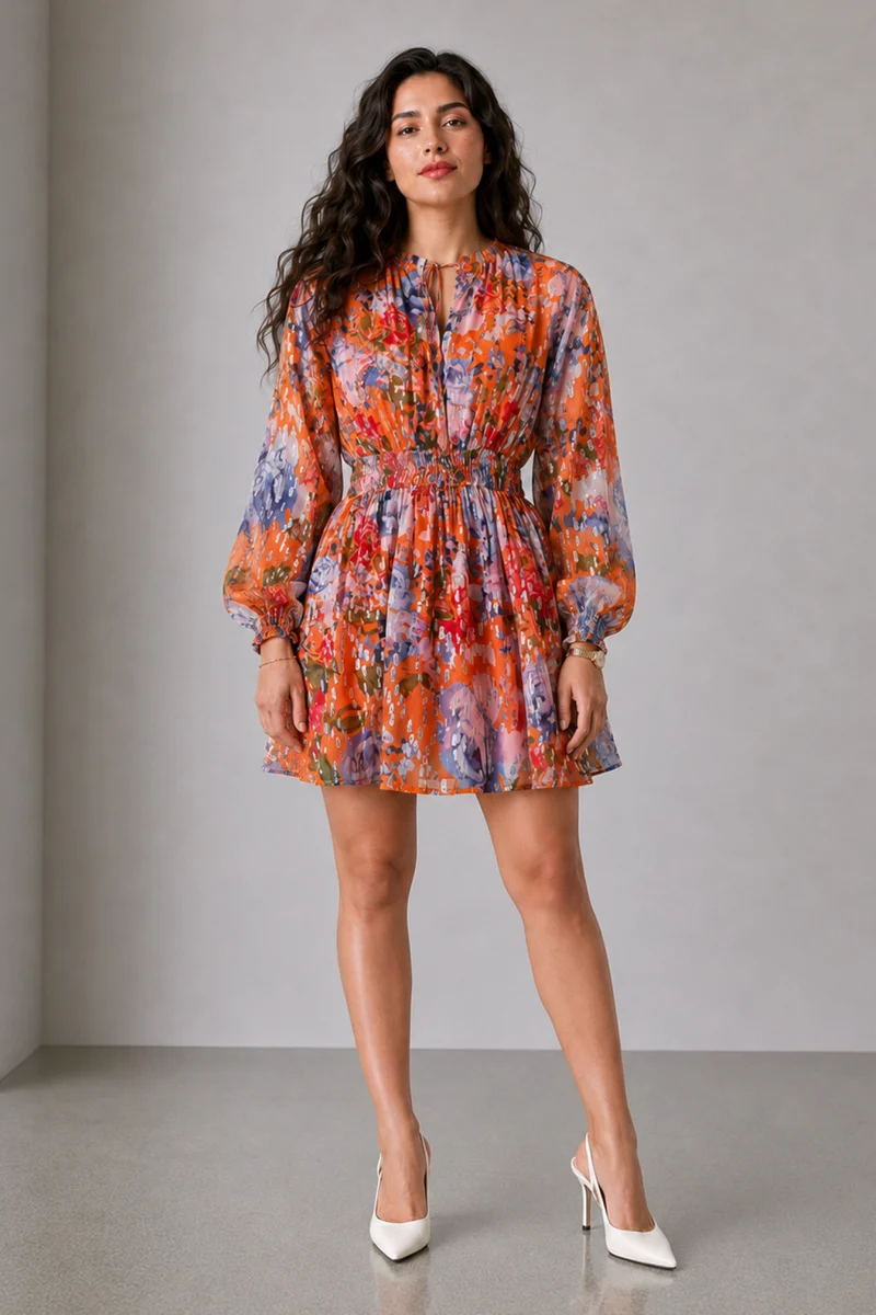 Orlena|Viscose Smocked Waist Mini Dress