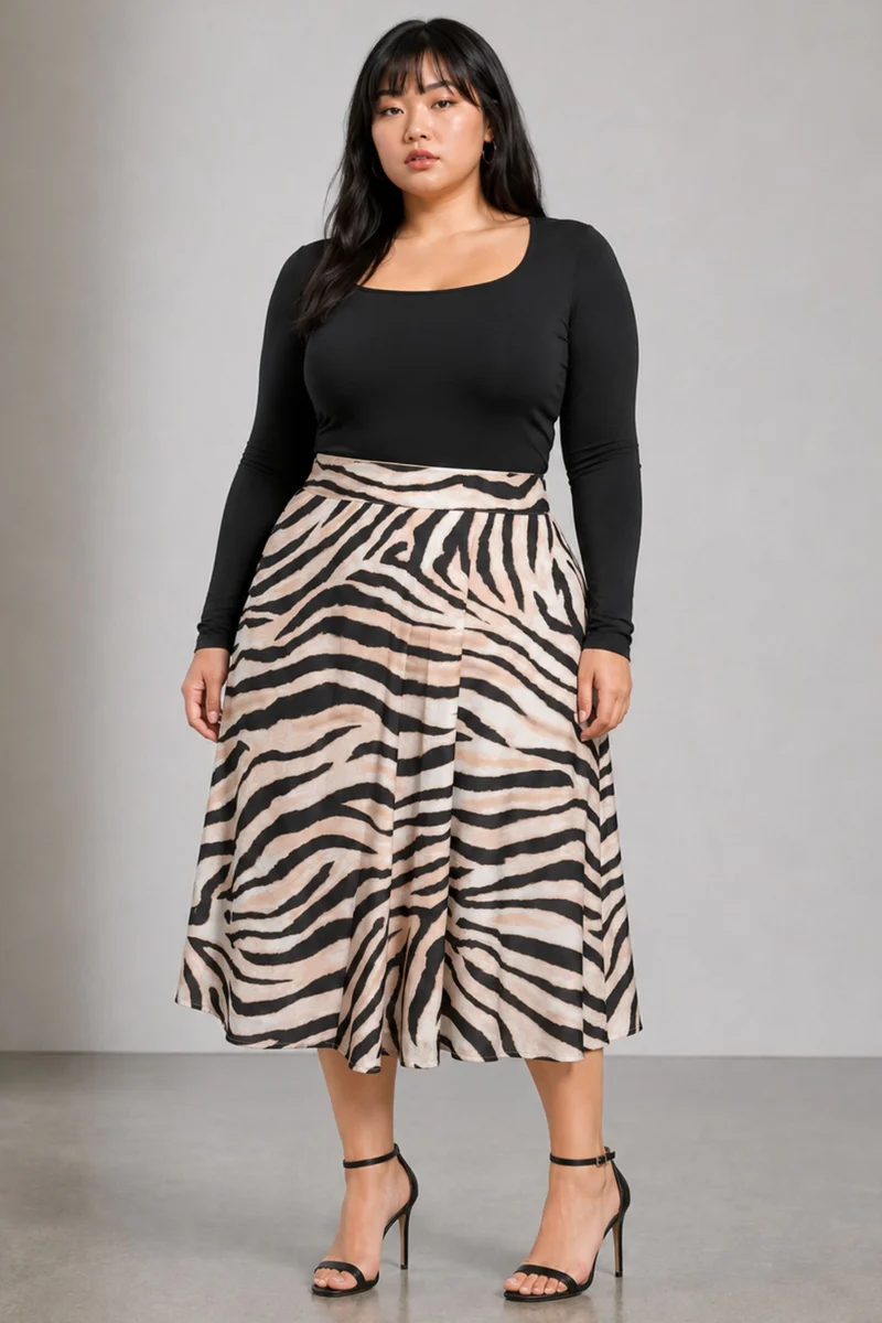 Miora|Cotton Printed Side Slit Midi Skirt