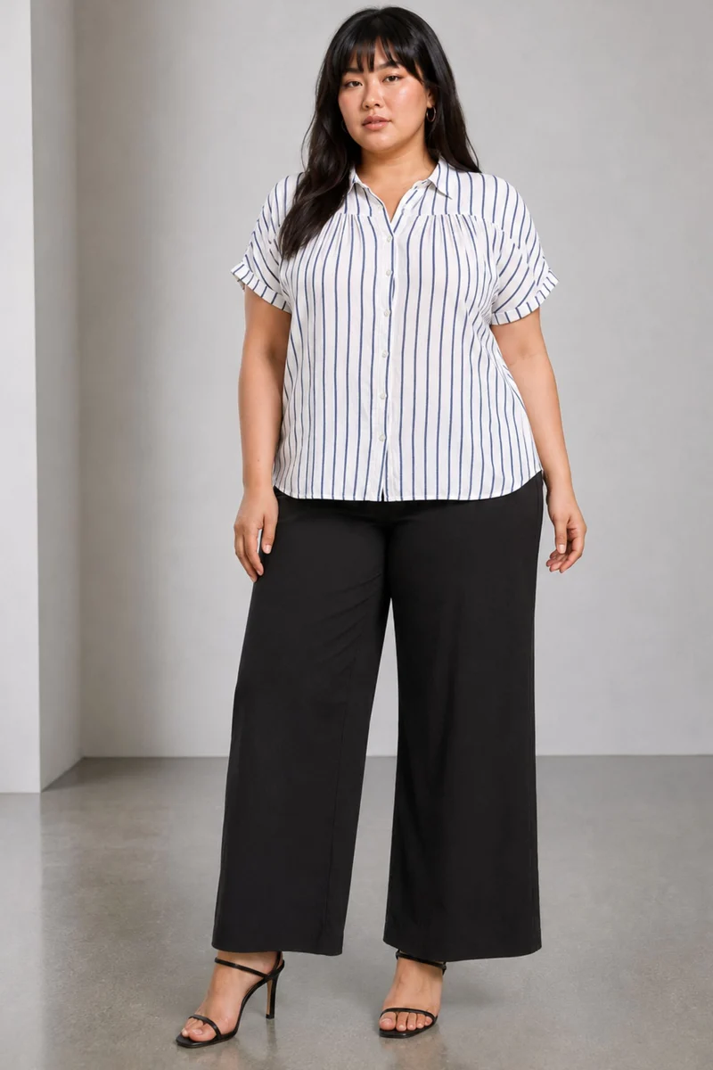 Linor|Relaxed Fit Shirt Top With Gathered Yoke