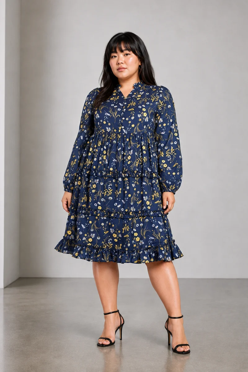 Vanya|Cotton Midi Tier Dress With Ruffles