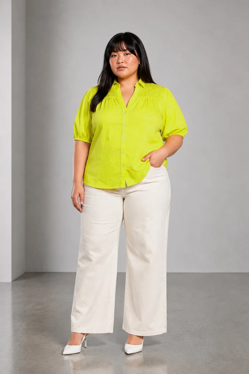 Kavia|Cotton Slub Smocked Yoke Shirt