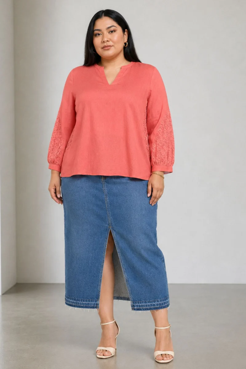 Pavon|Viscose Lace Insert Top
