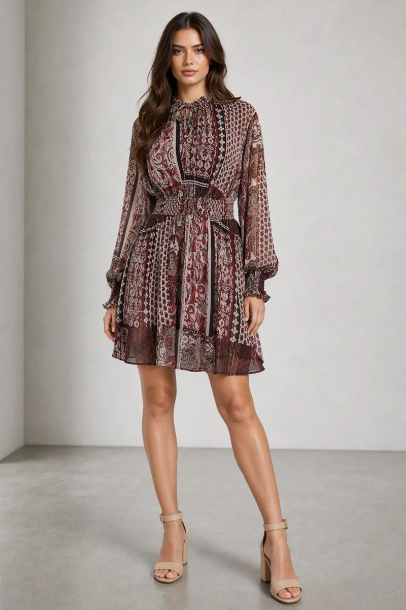 Mavina|Viscose Smocked Waist Mini Dress