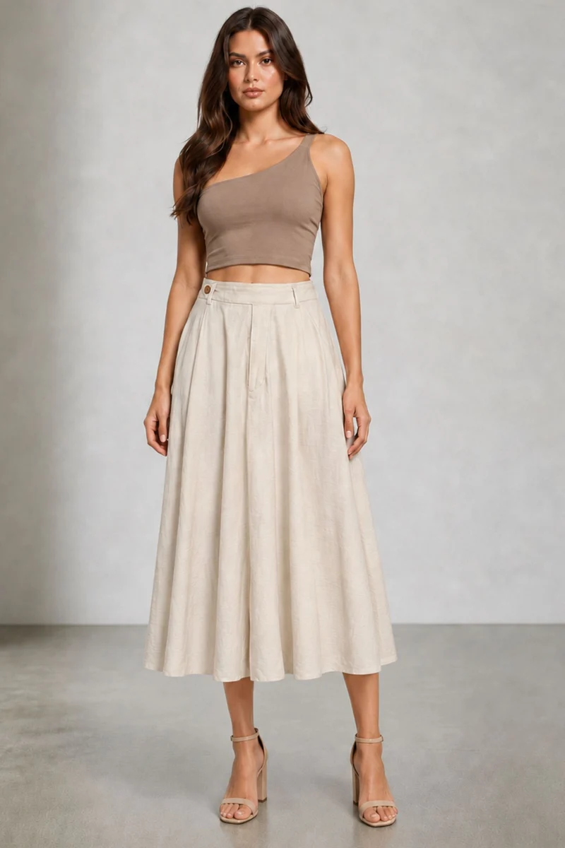 Pallon|Cotton Cream Aline Midi Skirt
