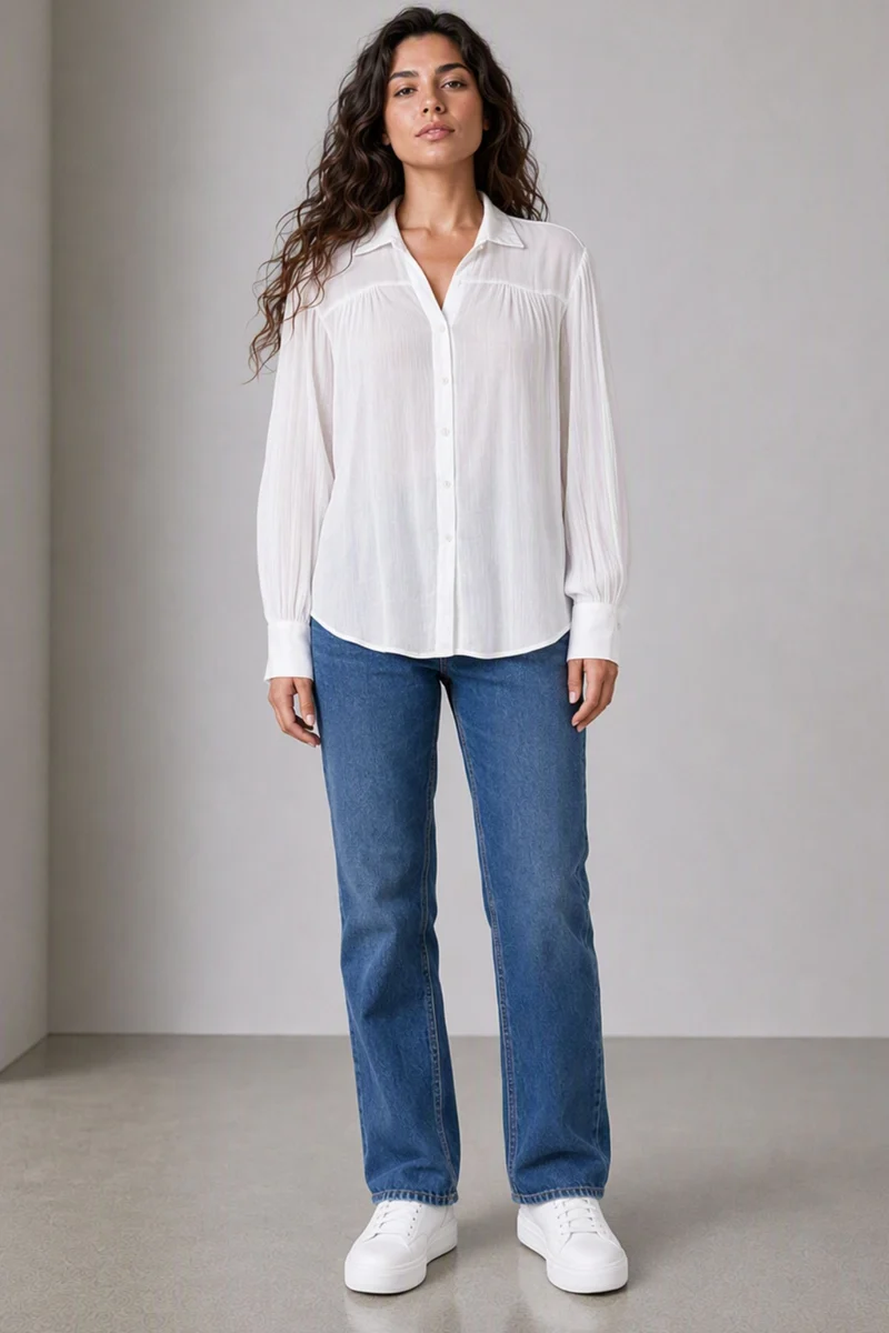 Ivora|Crinkled Viscose White Shirt