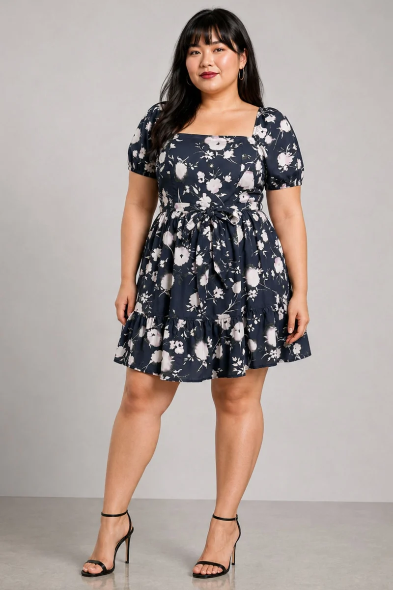 Tavri|Viscose Mini Tier Dress With Tie Up