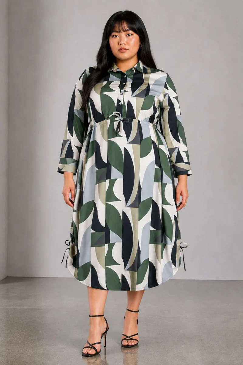 Blyss|Viscose Midi Shirt Dress With Tie Up