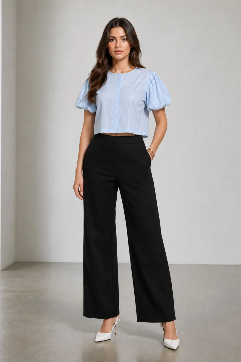 Orina|Cotton Puff Sleeve Cropped Shirt