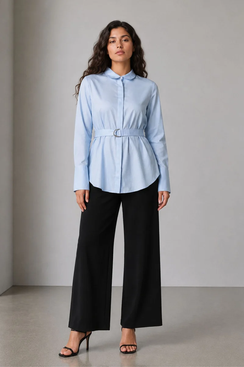Belin|Cotton Longline Shirt With Waist Belt