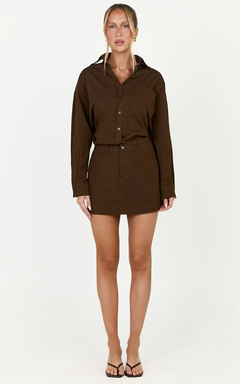 Blanche Mini Skirt - Mid Rise A Line Skirt in Dark Chocolate