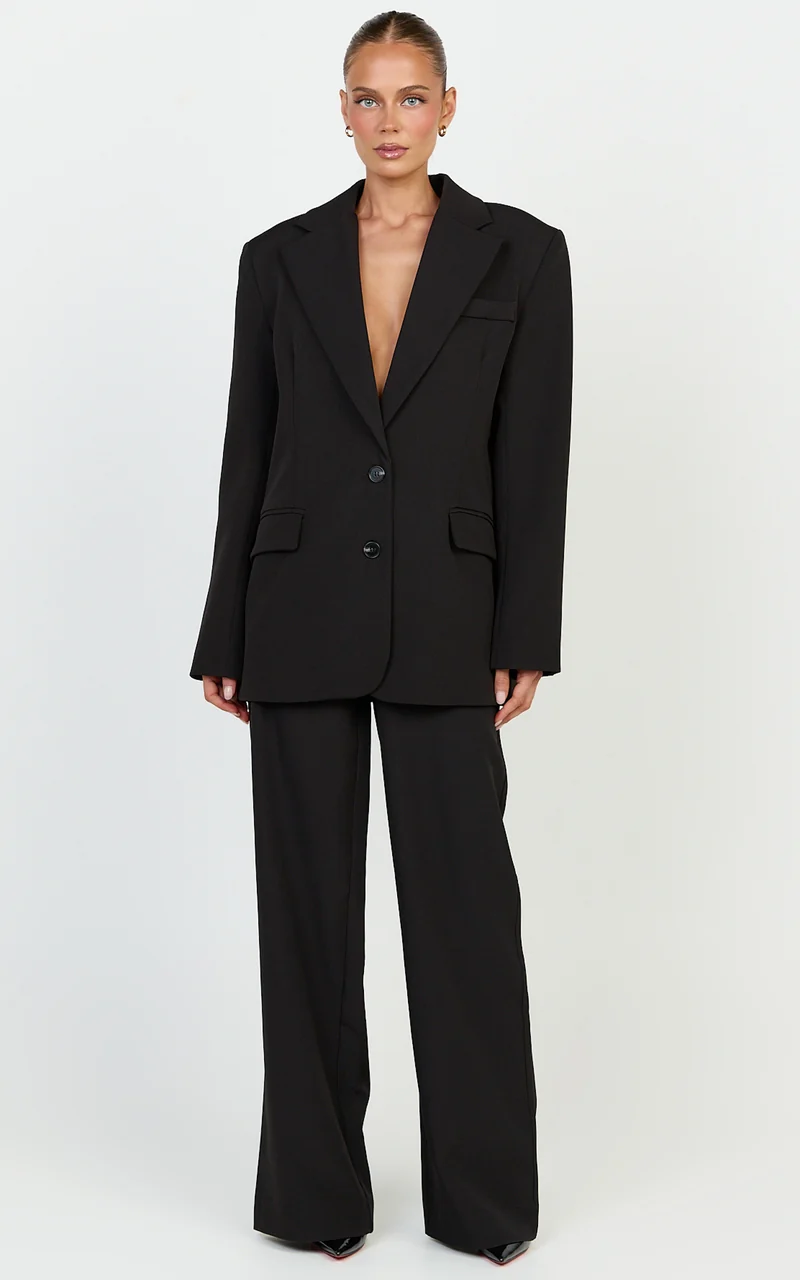 Rosalie Pants - High Waist Tailored Straight Leg Pants in Black