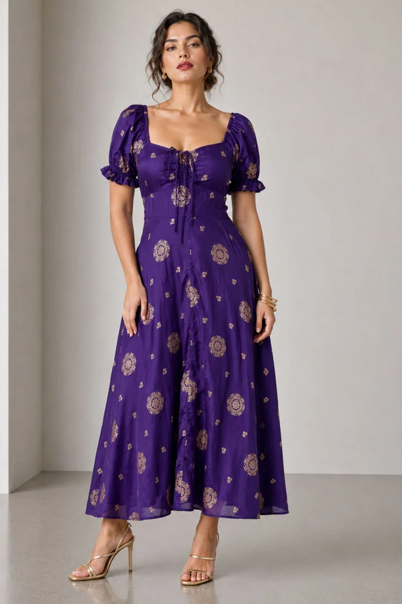 Vinca|Cotton Sweetheart Neck Midi Dress