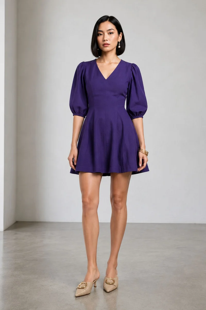 Pryna|Purple Cotton Slub Mini Dress