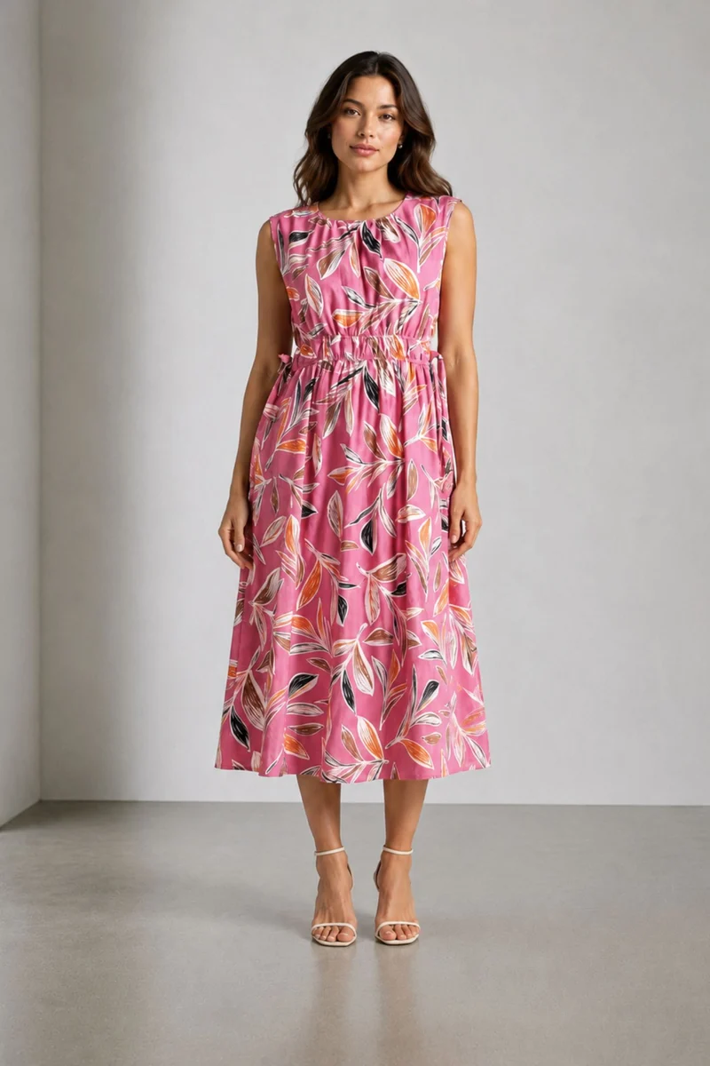 Pavora|Cotton Waist Tie Up Midi Dress