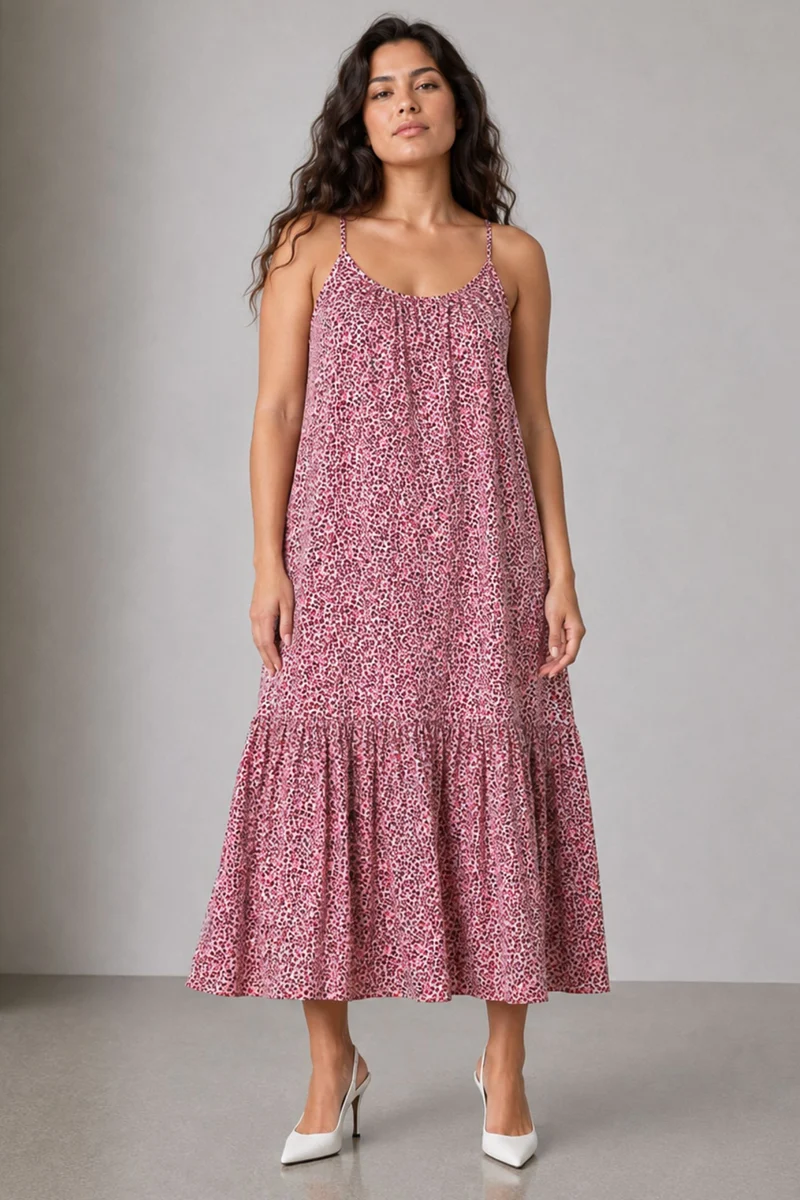 Pavela|Viscose Strappy Tiered Midi Dress