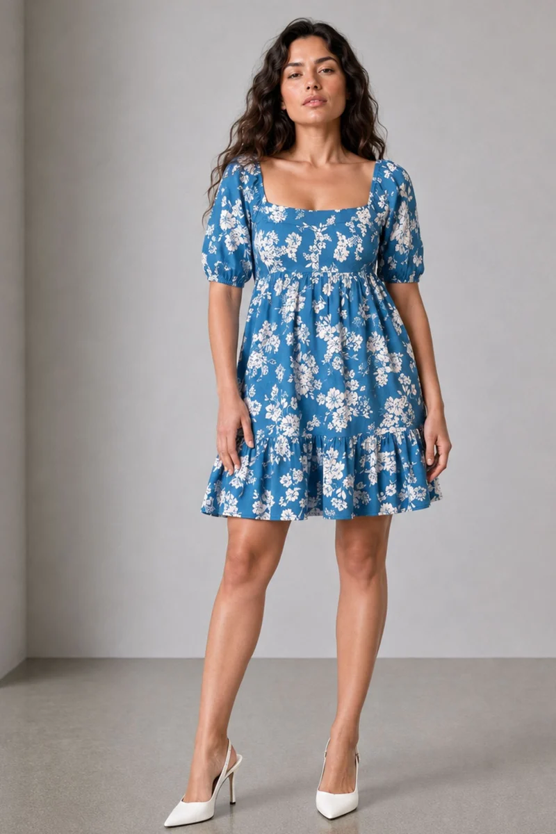 Dovina|Viscose Sweetheart Neck Tiered Mini Dress