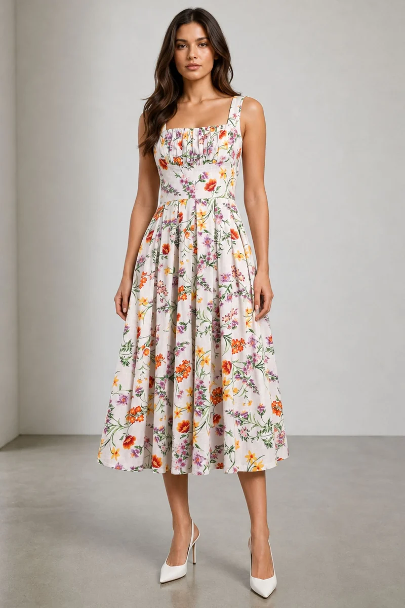Edena|Viscose Gathered Bust Midi Dress