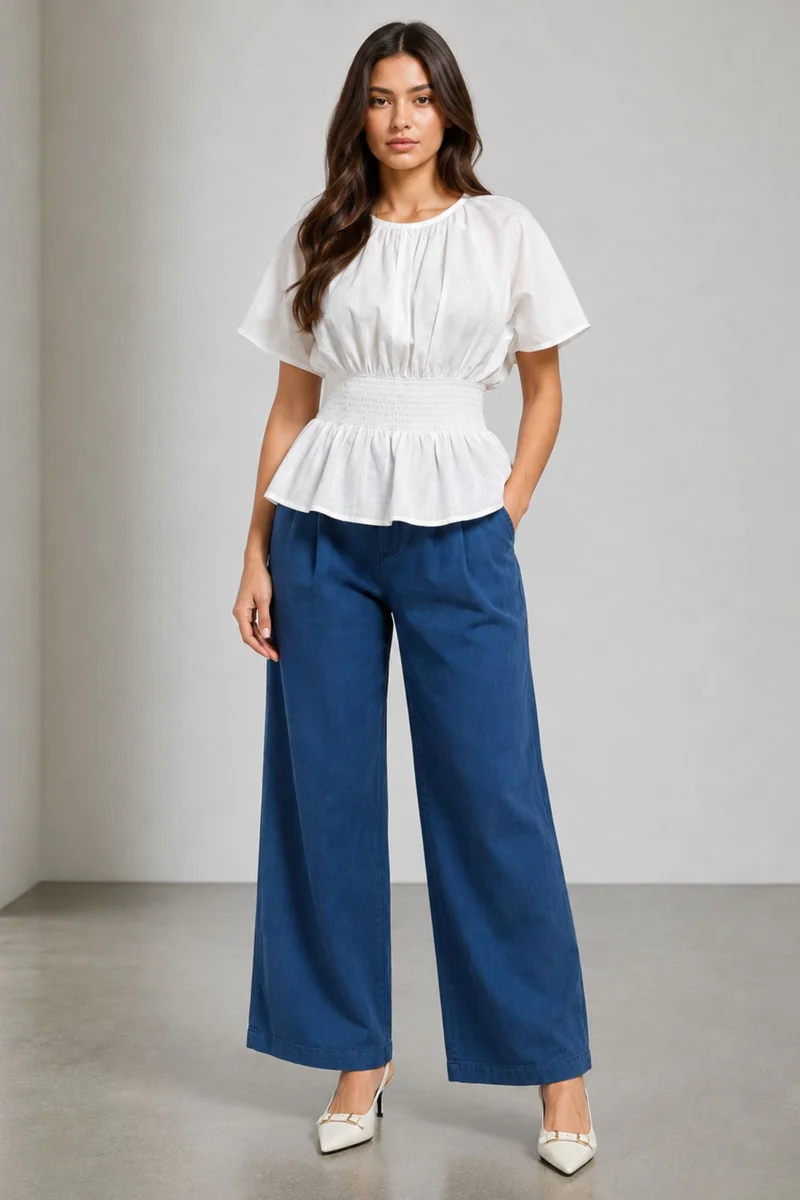 Aureli|Cotton Smocked Waist Peplum Top