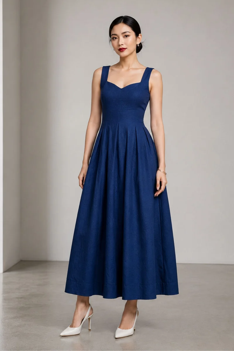 Civia|Cotton Sweetheart Pleated Maxi