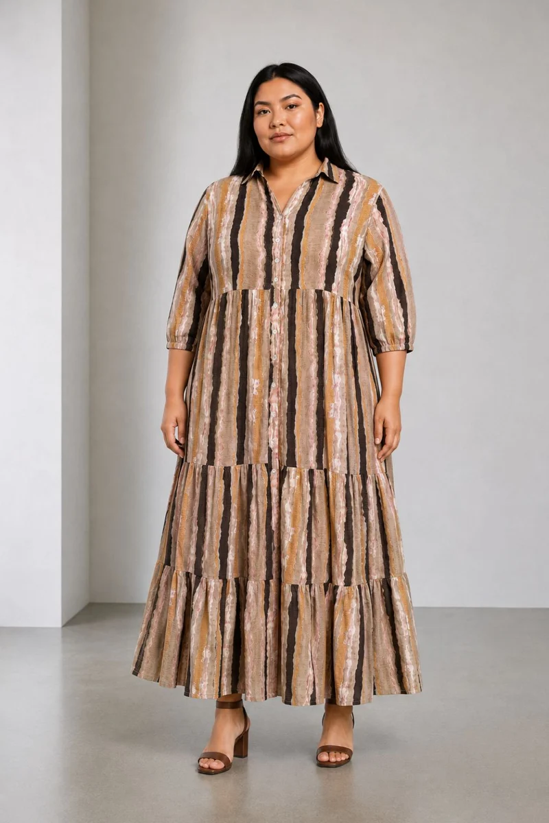 Morno|Viscose Tiered Maxi Shirt Dress