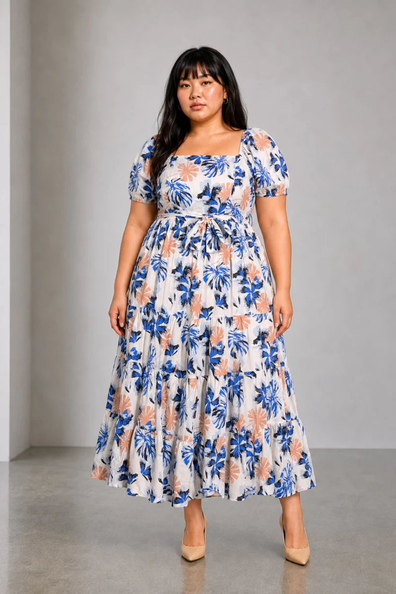 Mavie|Cotton Fit And Flare Tiered Dress