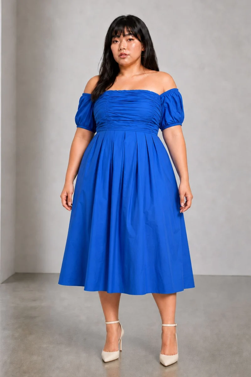 Orella|Cotton Off Shoulder Midi Dress