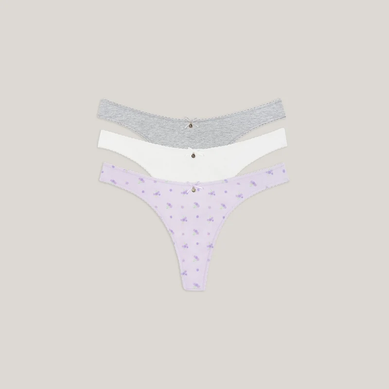 Cotton Kisses Stringtrosor (3-pack) - Lila Print
