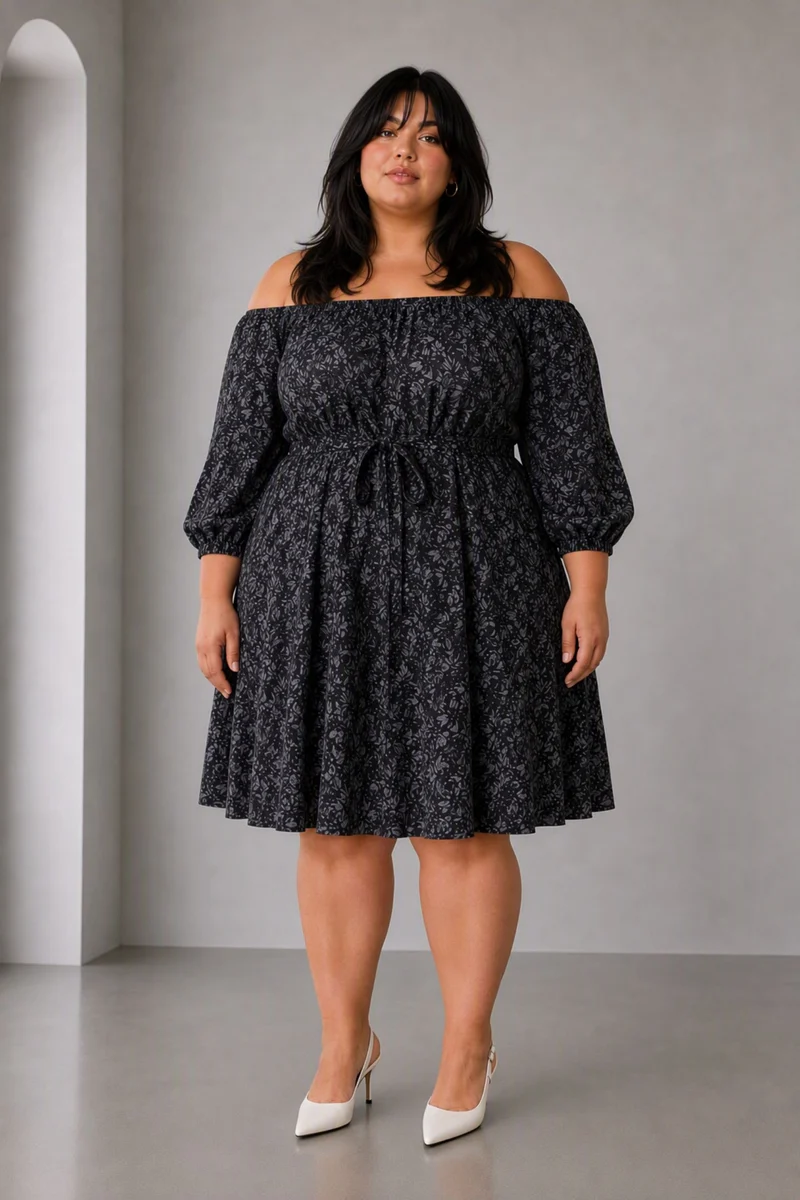 Teroba|Cotton Aline Offshoulder Dress