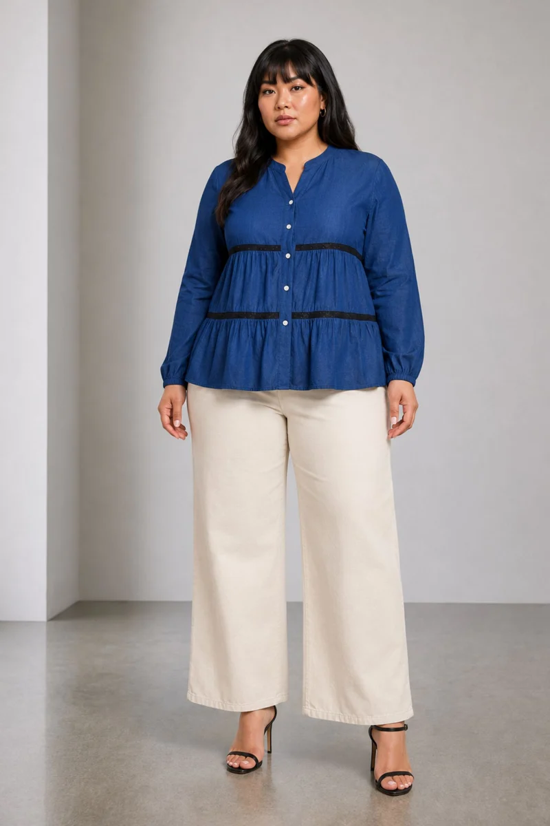 Briony|Cotton Tiered Lace Insert Shirt