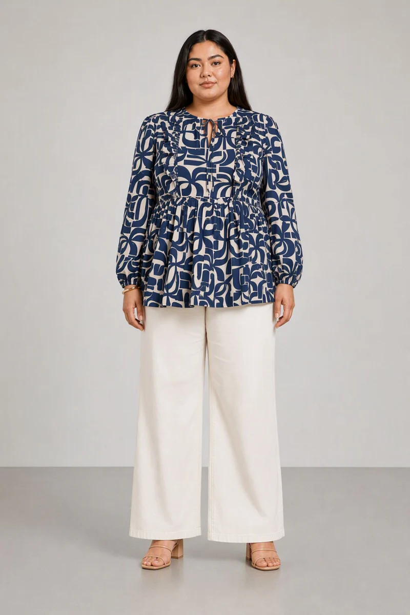 Belora|Cotton Ruffled Peplum Top